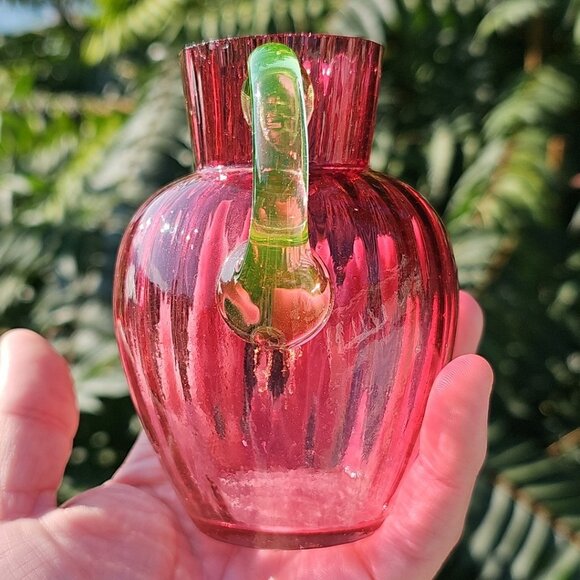 Uranium Glass Handle Cranberry Glass 1890s Collectible English Decanter Wow! - Picture 6 of 13